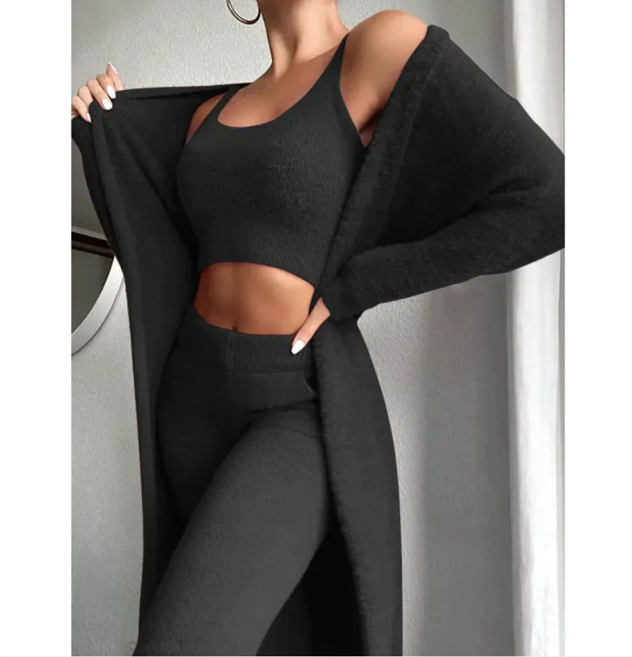 Women's Casual V-Neck Plush Vest & Pants Set
