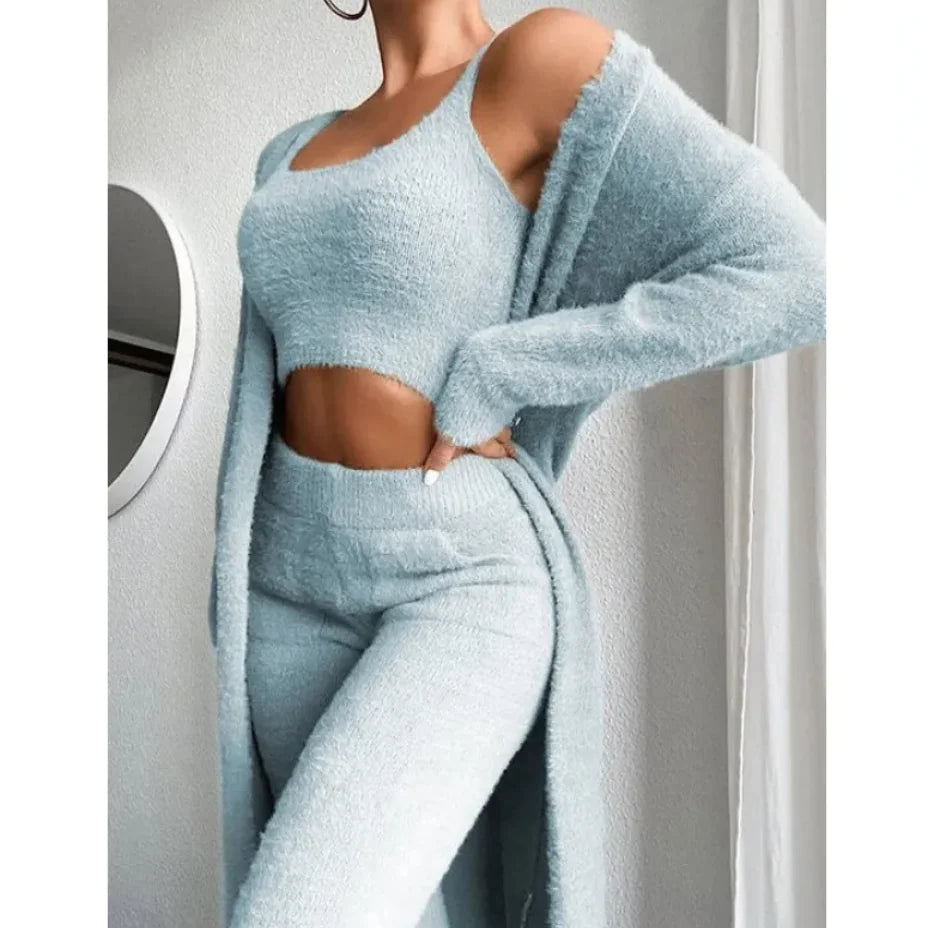 Women's Casual V-Neck Plush Vest & Pants Set