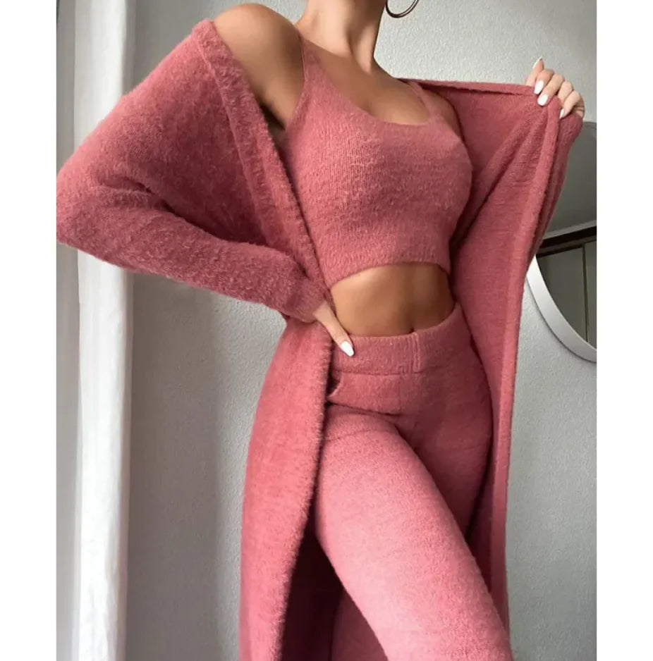 Women's Casual V-Neck Plush Vest & Pants Set