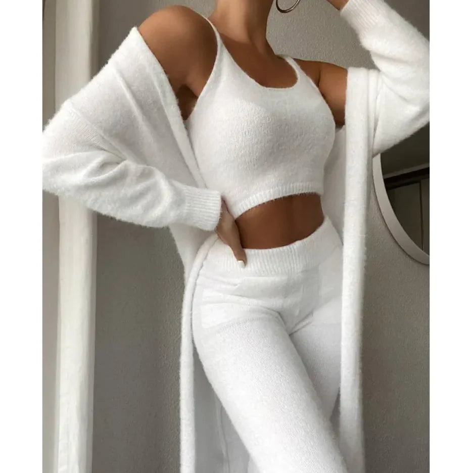 Women's Casual V-Neck Plush Vest & Pants Set